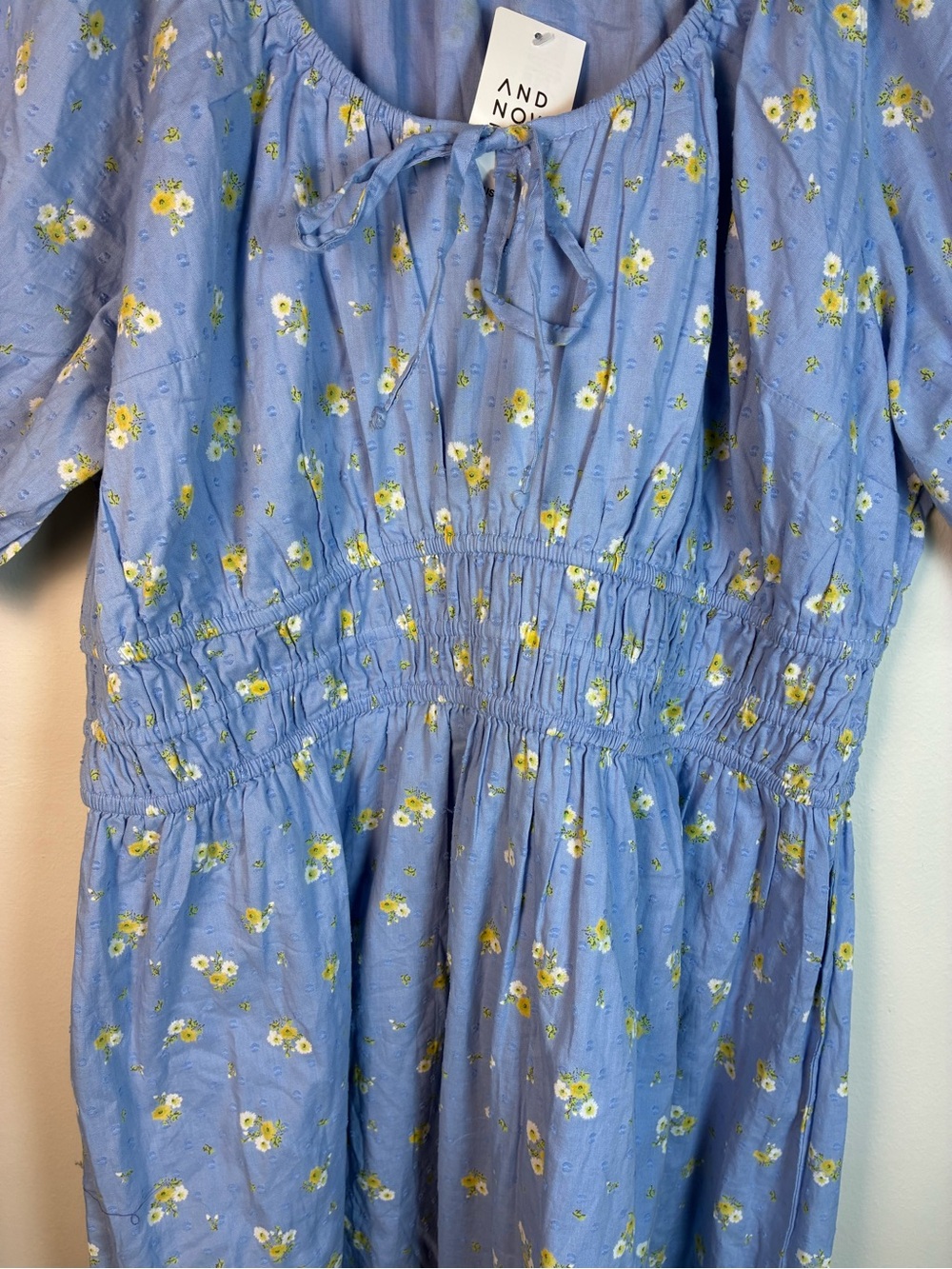 And Now This Blue Floral Midi Dress Tiered Puff Sleeve 2X Milkmaid Coquette NEW - Picture 5 of 12